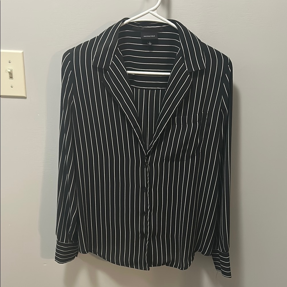 Who What Wear Black and White Button Down Shirt